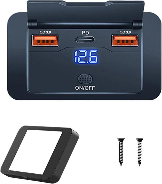 YJMP Auto Parts Dual PD USB C Adapter Steckdose mit QC3.0 für 12/24V Autoladeanschluss in Schwarz - Bild 1