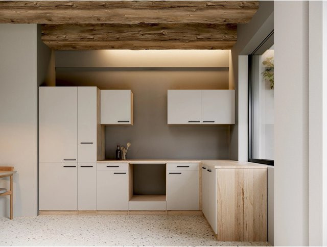 Respekta Merle L-Leerblock Küchenschrank in Kaschmir Beige mit Soft-Close-Türen, Breite: 310 cm - Bild 1
