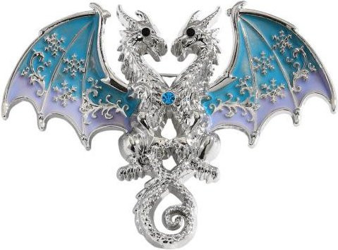 SILVERHOO Brosche, Zweiköpfiger Drache, Emaille, Blau, Unisex - Bild 1