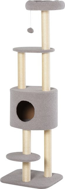 PawHut Kratzbaum mit Höhle und Kratzbrett aus Sisal in Grau, H x B x T: 148 x 40 x 45 cm, Marke Aosom - Bild 1
