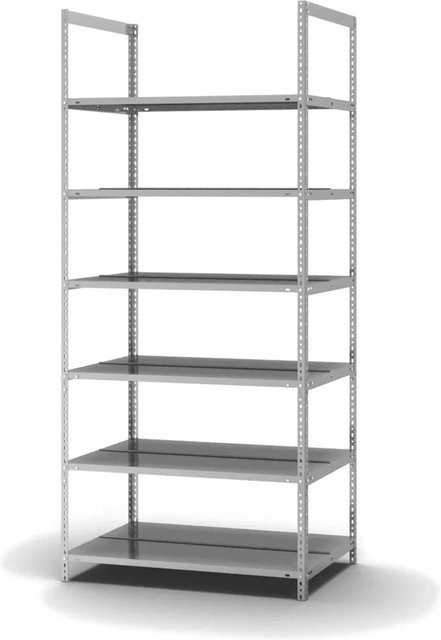 PROREGAL Aktenregal aus verzinktem Stahl mit 6 Ebenen, beidseitig nutzbar, Farbe: Silber, H x B x T: 220 x 100 x 60 cm - Bild 1