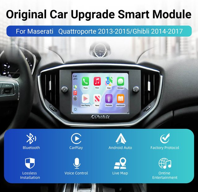 LEXXSON CarPlay und Android Auto Retrofit Kit für Maserati Quattroporte und Ghibli, Bildschirm Upgrade Decoder Box, Schwarz - Bild 1