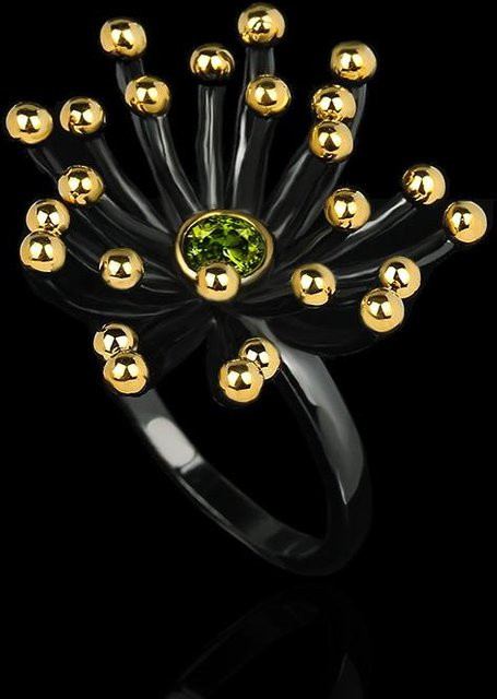 YIRAN Ring, geometrisch, Blume, Herz, schwarz, vergoldet, Unisex - Bild 1