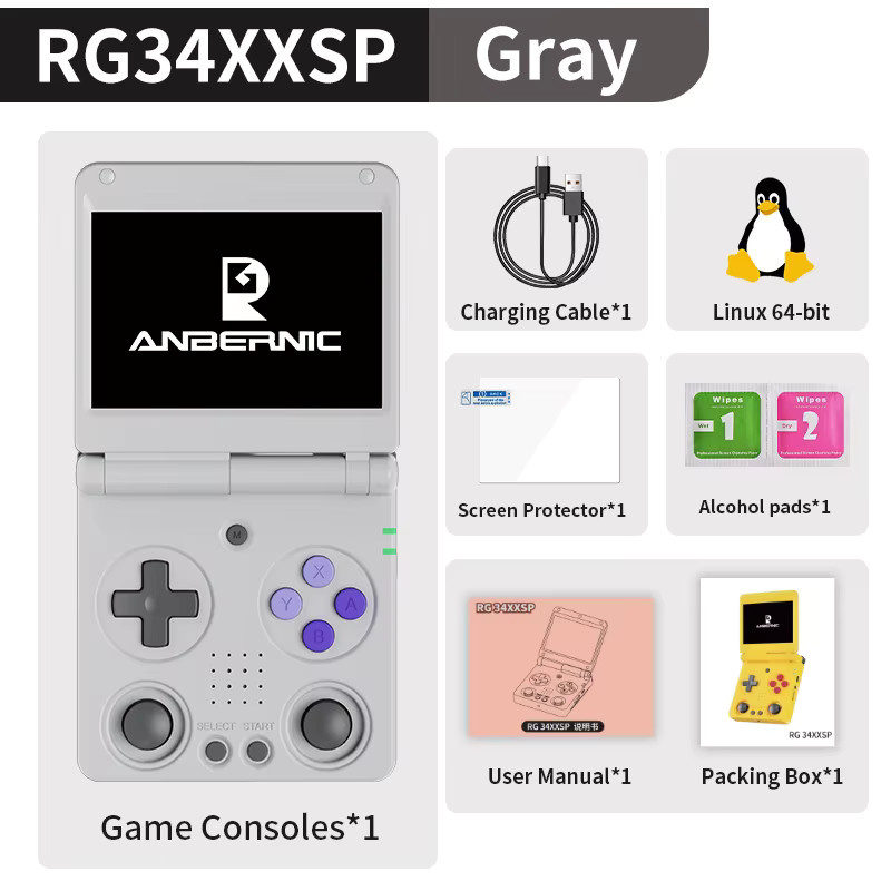 Anbernic RG35XXSP Flip Handheld-Spielekonsole in Grau mit 3,4-Zoll-IPS-Bildschirm, Linux, 64-Bit, 3300 mAh und WLAN als zusammenklappbarer Retro-Gaming-Player - Bild 6