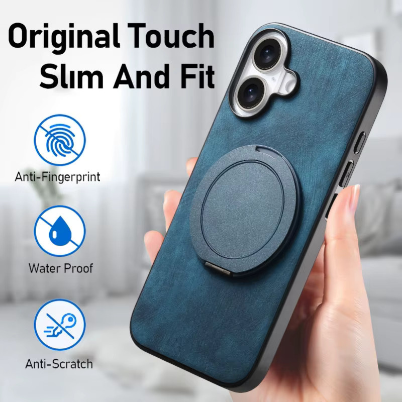 CHUBAN Magnetische PU-Lederhülle mit 360-Grad-Drehständer für iPhone in Blau - Bild 2