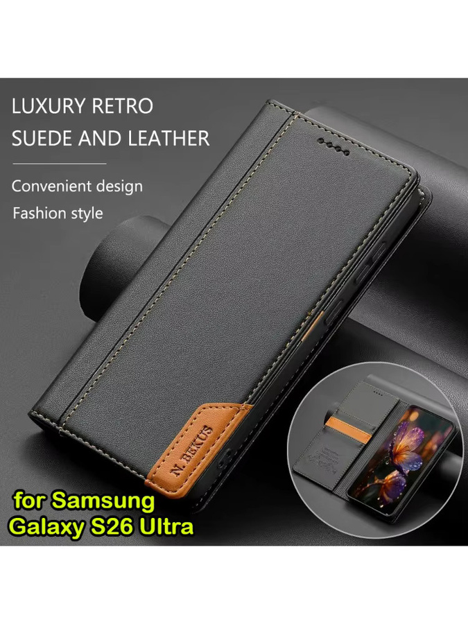 Luxuriöse Leder-Klapphülle mit Ständer und Kartenfach für Samsung Galaxy S26 S25 S24 S23 S22 S21 S20 Edge Ultra FE Plus in Schwarz oder Rot - Bild 6