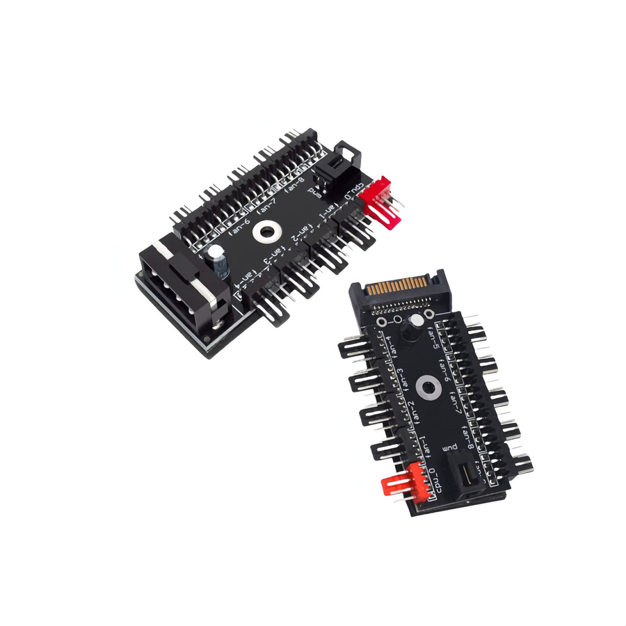 AuyiHomu 1-zu-10 PWM Lüfter-Hub 12V 4-Pin Splitter mit SATA-Stromanschluss für PC-Gehäuselüfter, Schwarz - Bild 2