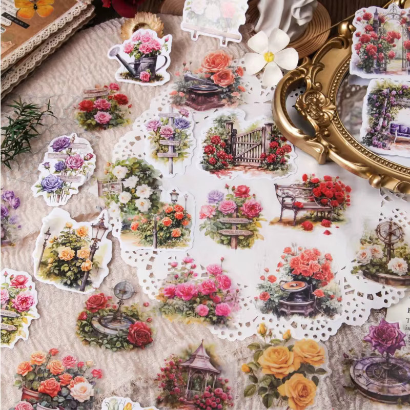20 Stück Bunte Rosen-Aufkleber im Retro-Stil für Scrapbooking und DIY-Projekte, Multicolour - Bild 2