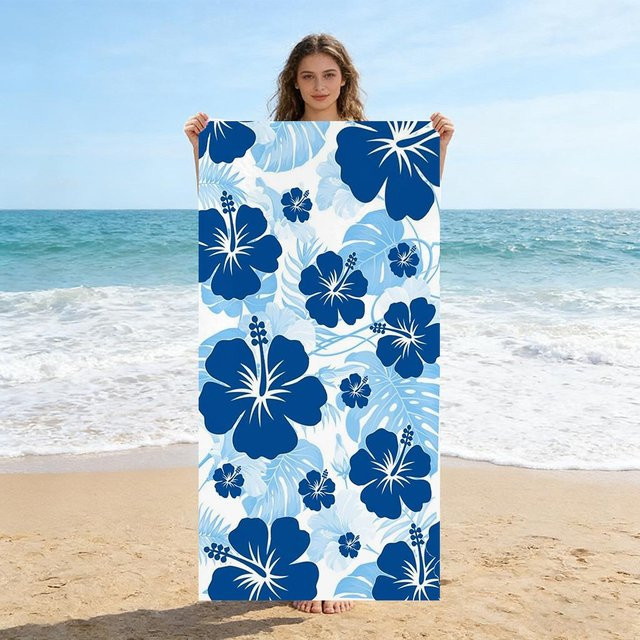 Strandtuch JMG Household Supplies Retro Blaue Blumen, schnelltrocknend, B/B: 120 x 180 cm - Bild 1