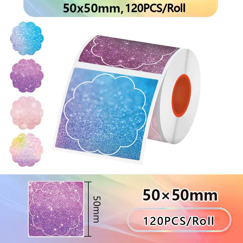 KAYSION Thermo-Etikettenpapier in Blumenform, farbiges bedruckbares Klebepapier für tragbare Drucker, 50 mm - Bild 1
