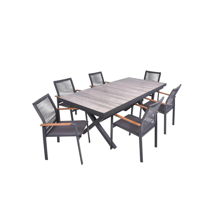 DELUKE Garten-Sitzgruppe JANA 7-teilig aus Aluminium und Keramik in Eiche-Optik Grau - Bild 2