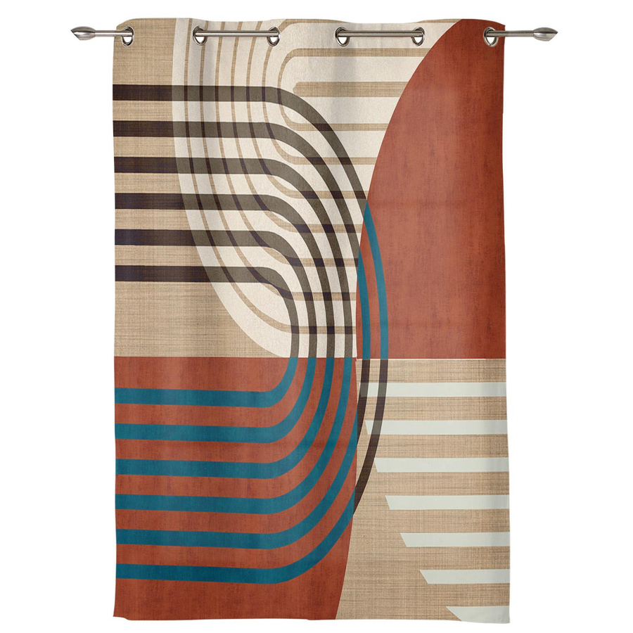 Super Six Boho Fenstervorhänge mit abstraktem geometrischem Design, halbtransparent, Mehrfarbig, B: 70 cm, H: 100 cm, 2er-Set - Bild 2