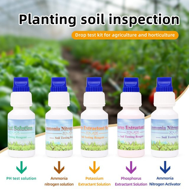JUANJUAN 4-in-1 Bodenanalyse-Testkit für Garten und Landwirtschaft zur Messung von Stickstoff, Phosphor, Kalium und pH-Wert inklusive Kontrollblatt und Testreagenzien - Bild 1