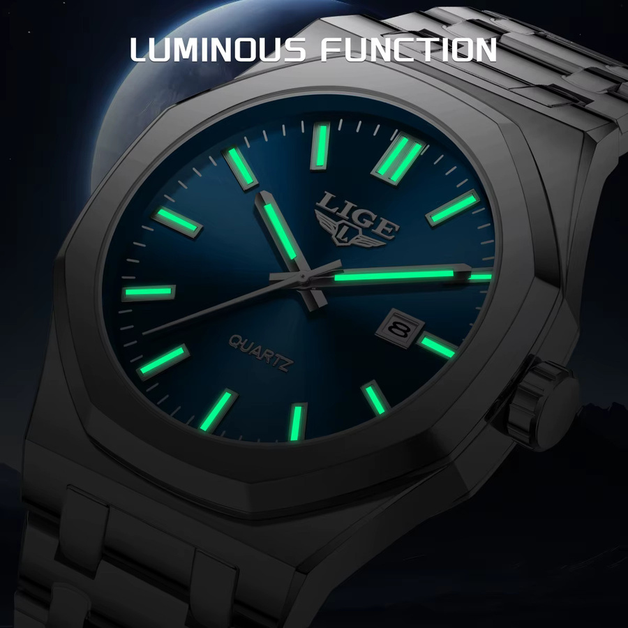 LIGE Armbanduhr Quarz, Edelstahl, Grün, Herren - Bild 6