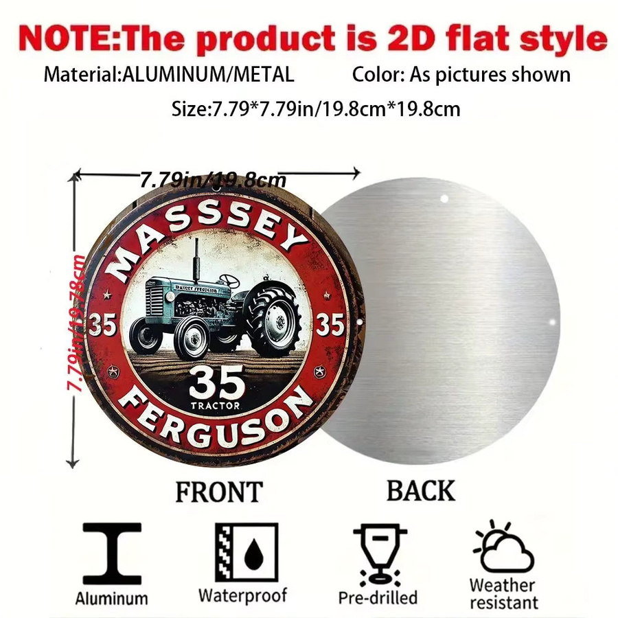 Vintage Massey Ferguson Tractor Wandkunst aus Metall in Rot – 2D Flat Aluminiumschild mit 35 Tractor Design von Potdemiel - Bild 2