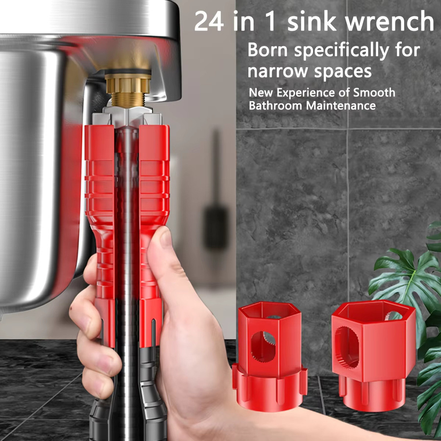 NIUXIANG 24-in-1 Reparaturwerkzeug-Set für Bad- und Küchenarmaturen in Rot - Bild 2