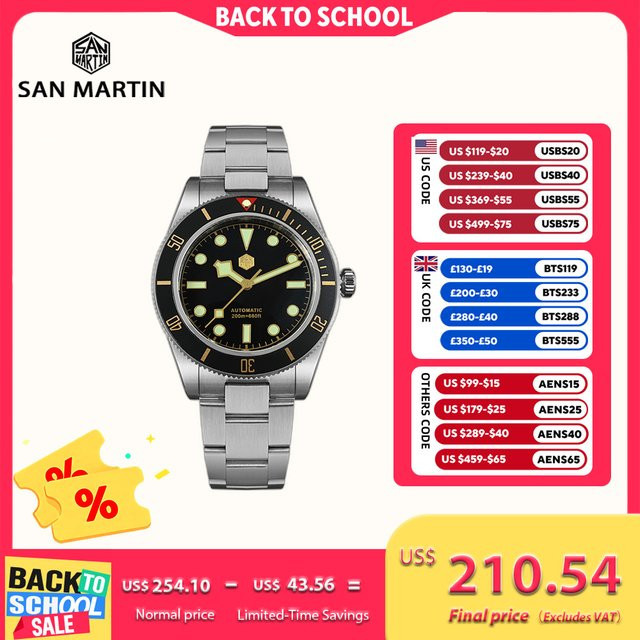 San Martin Armbanduhr, Automatik, Taucheruhr, Edelstahl, 40 mm, Herren - Bild 1