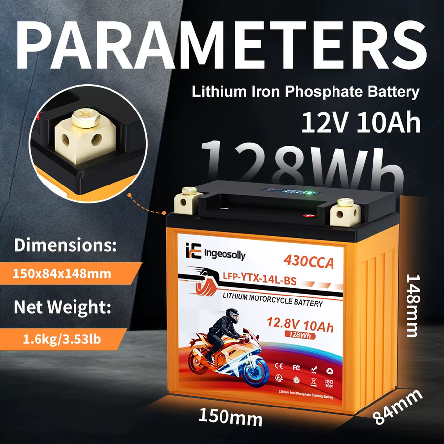Ingeosolly 14L-BS 12V 10Ah LiFePO4 Motorradbatterie mit BMS-Spannungsanzeige, wartungsfreie Lithium-Eisenphosphat-Starterbatterie für Yamaha Honda Suzuki ATV Roller und Schneemobil - Bild 7