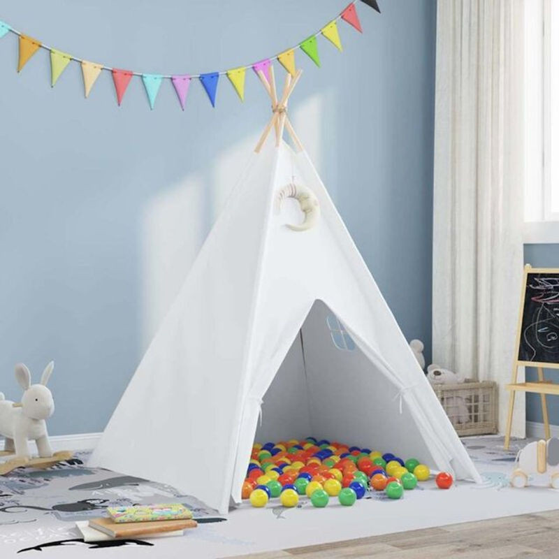 Vidaxl Teepee Zelt in Weiß im Bohemian Stil aus Stoff und Holz, B/T/H: 120 x 120 x 150 cm - Bild 1