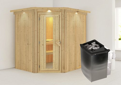 Karibu Sauna Maardu für 3 Personen mit 9 kW Saunaofen und integrierter Steuerung, beige - Bild 1