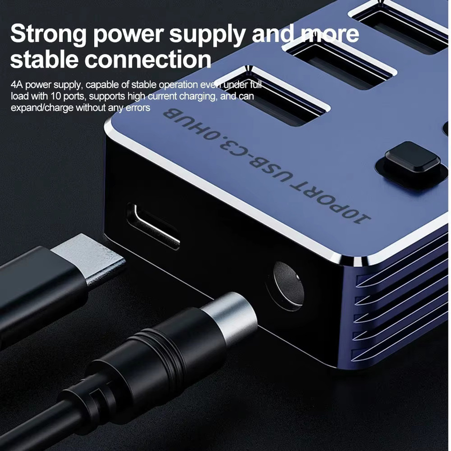 KEBIDUMEI USB 3.0 Hub mit 10 Ports, 5 Gbit/s Hochgeschwindigkeits-Typ-C-Splitter und unabhängigen Ein-/Ausschaltern, USB-Dockingstation für Laptops - Bild 6