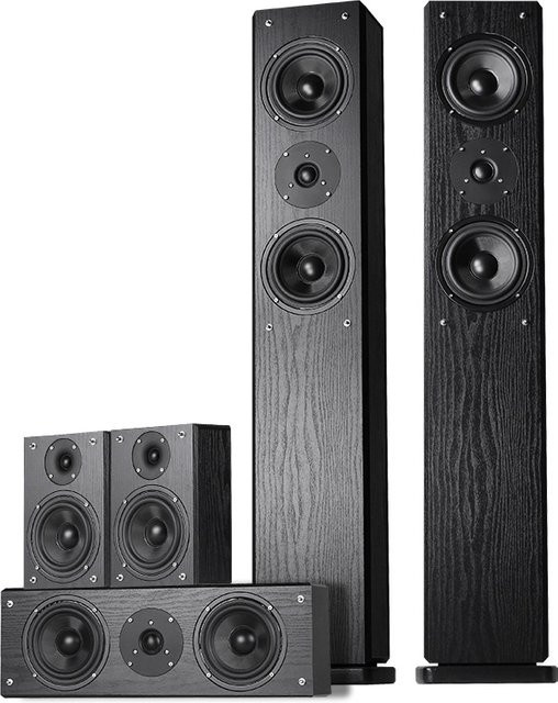Heimkino-Lautsprechersystem SP-6360 mit 5.0CH Surround-Sound in Schwarz und Holzmaserung aus MDF-Konstruktion - Bild 1