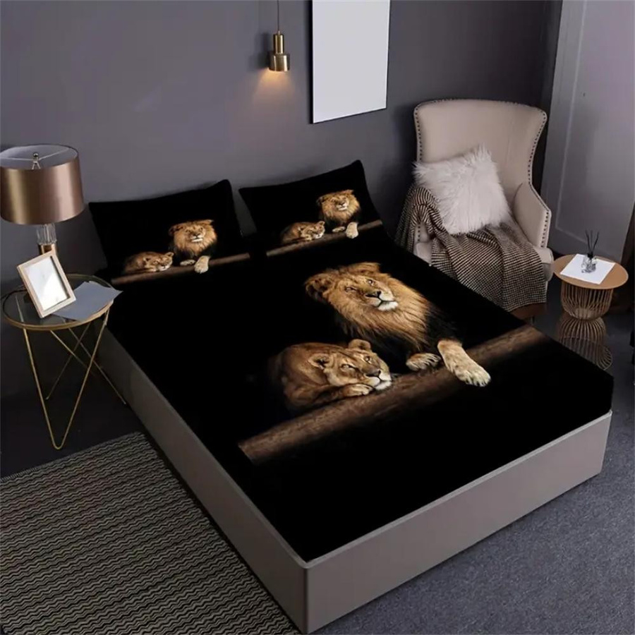 Your Warm Home Spannbettlaken-Set mit Löwen-Motiv, 2-teilig, ultraweich, H x B x T: 25 x 90 x 190 cm - Bild 1