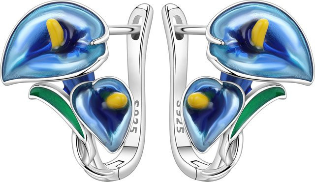 CYCUFF Creolen, 925 Silber, Blau, Lotusblumen, Damen - Bild 1