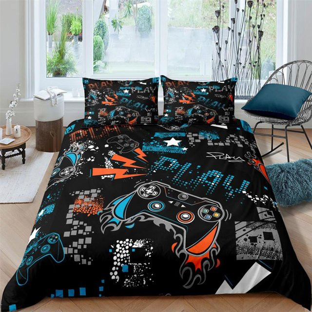 Gamer Bettwäsche Set mit Gamepad Muster von Binchi Outdoor Product in Schwarz, Material Polyester, B/H: 245 x 210 cm - Bild 1