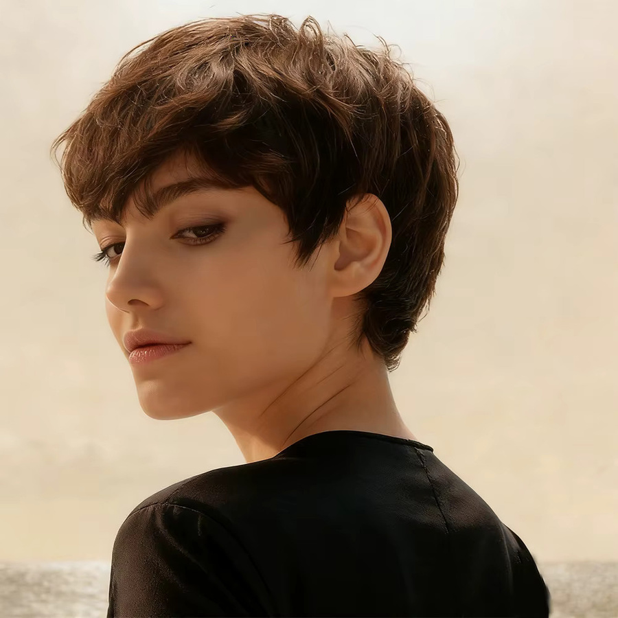 OYM HAIR Pixie-Cut-Perücke aus Echthaar, braun, Damen - Bild 2