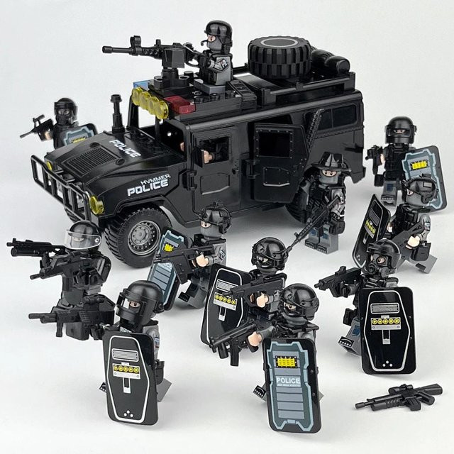 Leil WW Polizeiauto gepanzertes Auto mit Minifigur, Bausteine Spielzeug - Bild 1