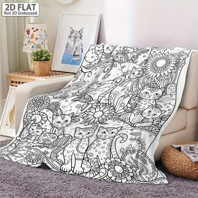 Wiederverwendbare Maldecke für Erwachsene von Salt Spray Apparel mit Katzen-Motiv in Weiß, B/B: 150 x 180 cm - Bild 1