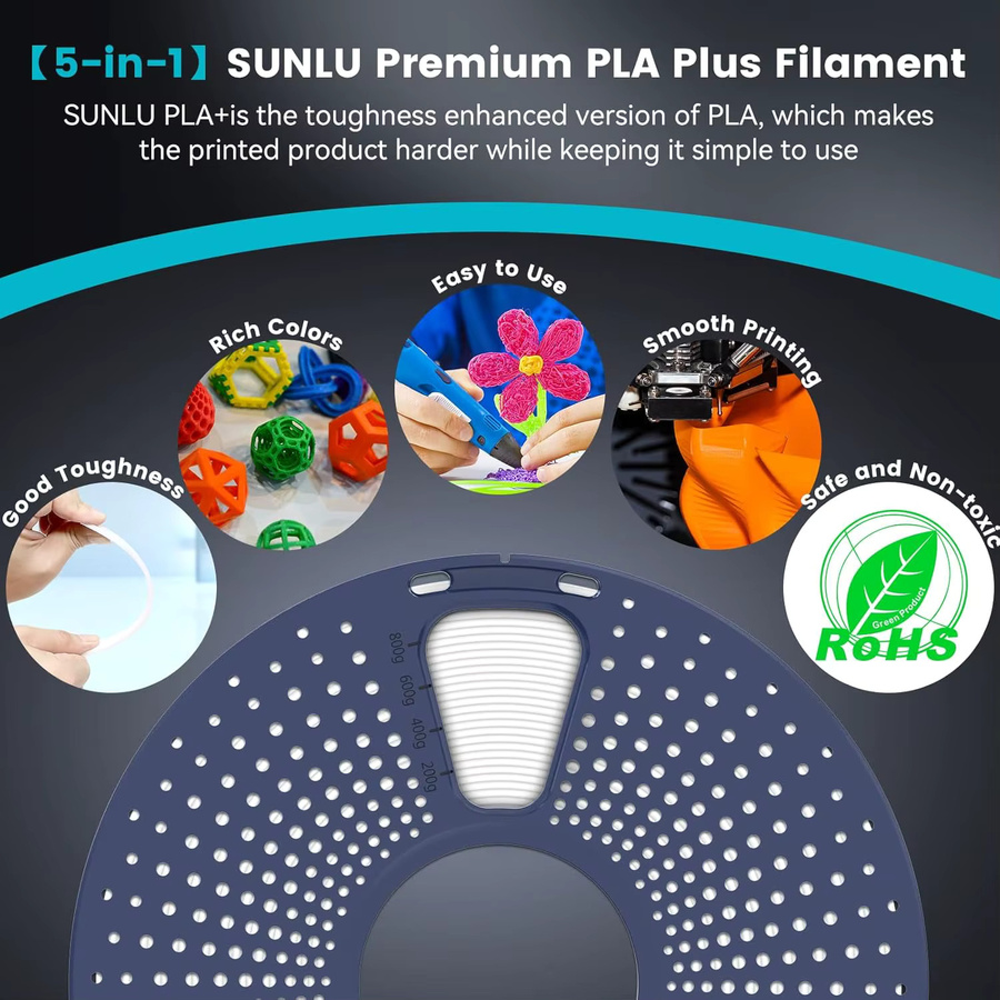 SUNLU PLA+ 3D-Filament 1,75mm in Schwarz und Multicolour, ±0,02mm Genauigkeit für FDM-Drucker - Bild 4