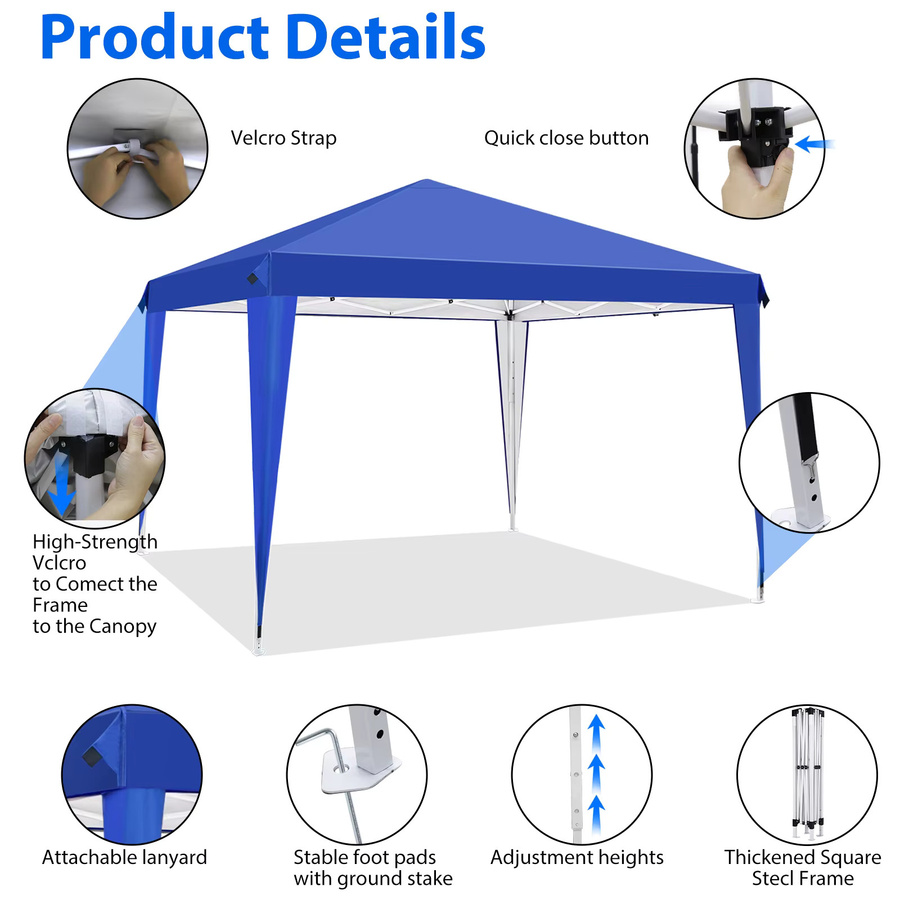 HGTUGO Pop-Up-Faltpavillon in Blau, wasserabweisendes Partyzelt mit UV-Schutz für Garten und Camping, B/T/H: 300 x 300 x 300 cm - Bild 3