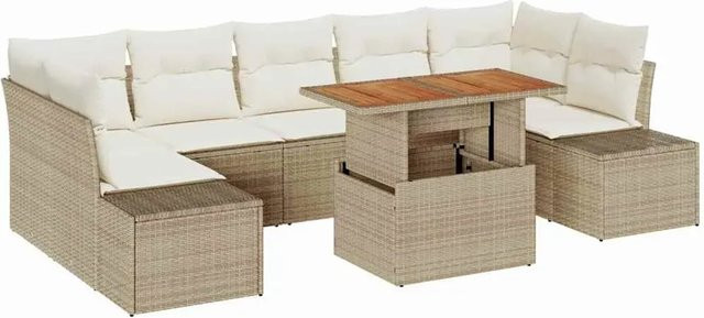 vidaXL 8-teilige Garten-Sofagarnitur in U-Form aus Poly Rattan mit Kissen in Beige und Weiß - Bild 1