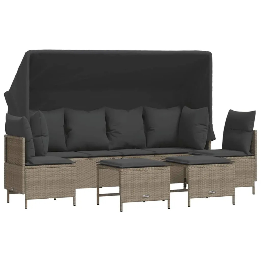 vidaXL 5-tlg Garten-Sofagarnitur aus PE-Rattan in Hellgrau mit Kissen und Dach - Bild 2