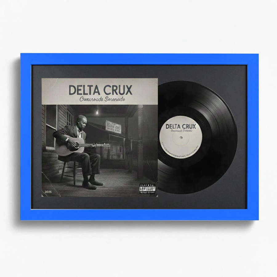 K-Möbel Schallplatten Rahmen Royalblau mit schwarzem Passepartout für Vinyl und Cover, Breite: 40 cm, Höhe: 60 cm - Bild 2
