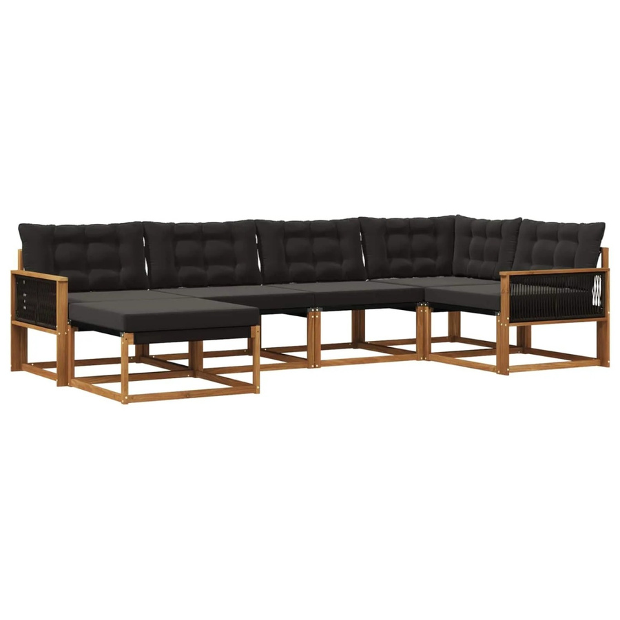 vidaXL Outdoor-Sofagarnitur in L-Form aus Akazienholz mit Kissen und Ottoman, Braun und Schwarz - Bild 2