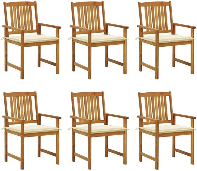 vidaXL Gartenstuhl-Set aus Akazien-Massivholz mit Kissen, 6 Stück, Braun/Beige - Bild 1