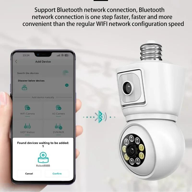 ICSEE 4K 8MP E27 WiFi Glühbirnen Kamera mit Doppelobjektiv, Doppelbildschirm, automatischem Tracking, Zweiwege-Audio und Farbnachtsicht in Weiß - Bild 4