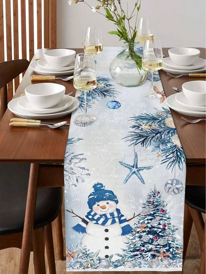 JIT Tischläufer Küsten-Weihnachtsschneemann in Blau aus Polyester, maritime Weihnachtsdekoration für deinen Esstisch, Breite: 30,0 cm - Bild 2