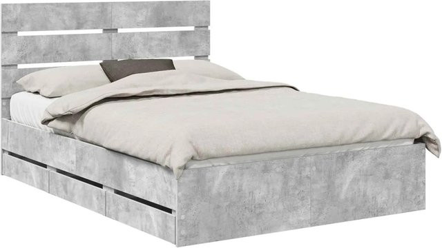 vidaXL Bettrahmen mit Kopfteil aus Holzwerkstoff in Betongrau, B/T/H: 140 x 190 x 143 cm - Bild 1