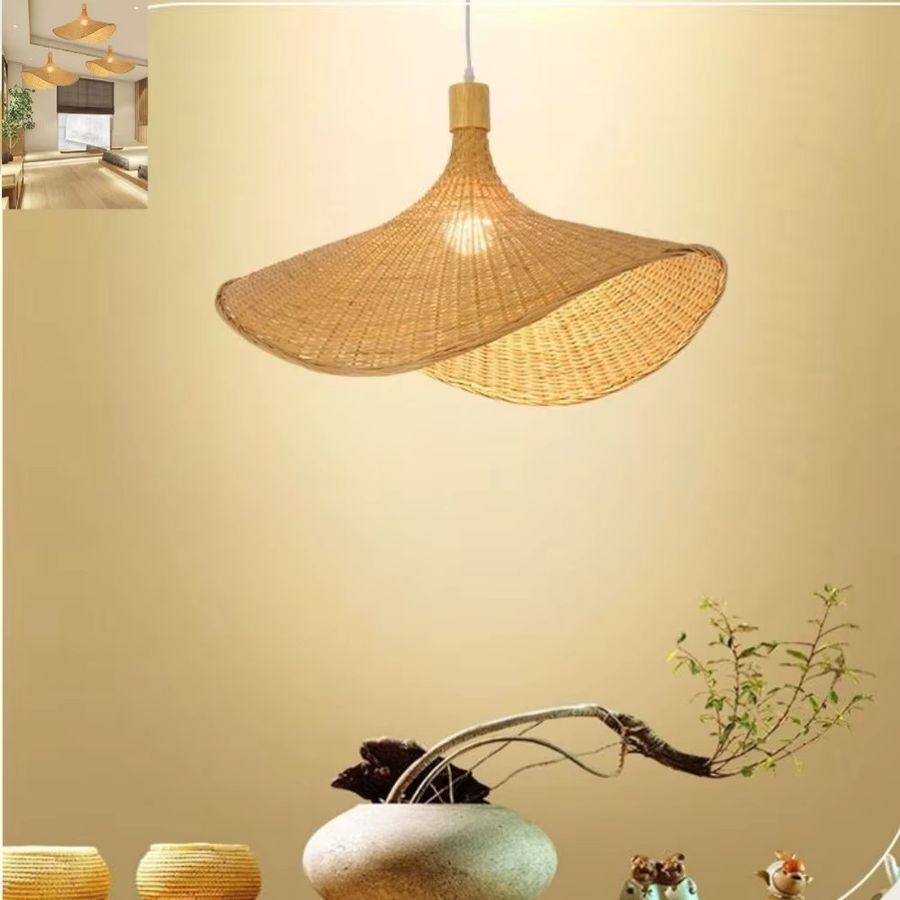 JOYINLED Vintage Pendelleuchte aus gewebtem Bambus und Rattan für Wohnzimmer und Restaurant, Durchmesser: 30 cm, 50 cm, 70 cm - Bild 2