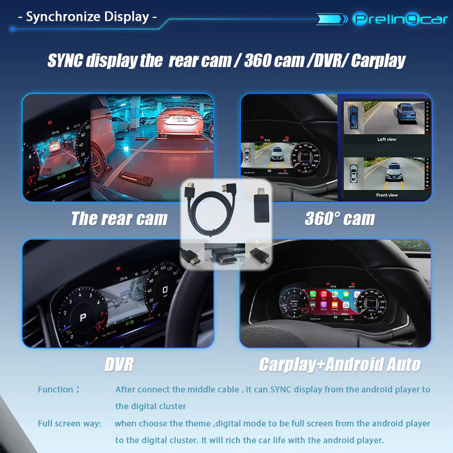 PRELINGCAR LCD Digital Kombiinstrument für VW T5.1 T5.2 2010-2015 mit HDMI und Carplay in Schwarz - Bild 3