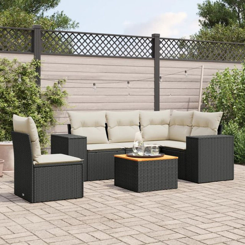 Vidaxl 6-teiliges Gartenmöbel-Set aus Polyrattan und Akazie in Schwarz mit Kissen - Bild 1
