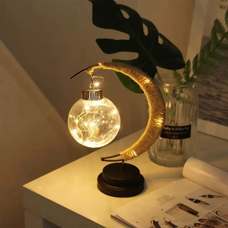 Peach Forest LED Ball Lampe aus Schmiedeeisen mit Glas Kugel in Weiß und Schwarz als dekoratives Nachtlicht für Schlafzimmer und Schreibtisch im marokkanischen Stil - Bild 3