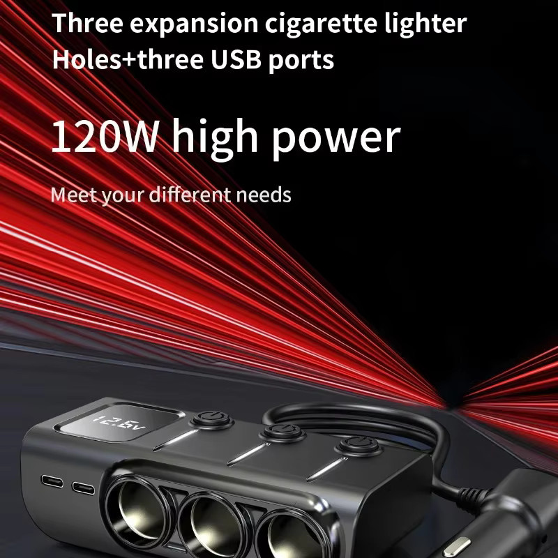 TCYATO Auto-Zigarettenanzünder-Adapter mit 3 USB-Buchsen inklusive USB-C, LED-Schnellladegerät für 12 V und 24 V, schwarz, ideal für iPhone, GPS und Dashcam - Bild 2