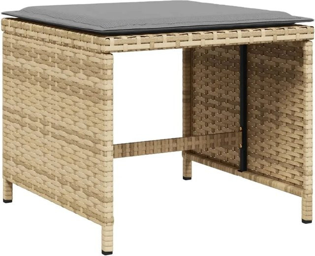 vidaXL Gartenhocker Set mit Kissen aus Poly Rattan und Metall in Beige und Grau - Bild 1