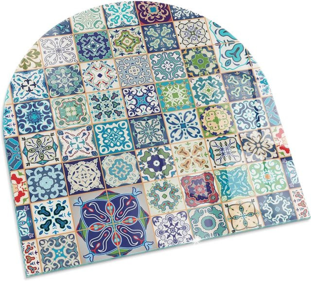 Tulup Glasplatte für Kamin mit Mosaikmuster in Blau, Halbkreis, B: 100 cm x T: 100 cm - Bild 1