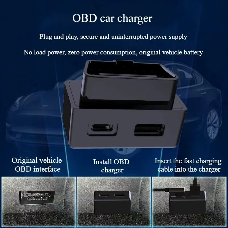 YouGallop Universelle Versteckte OBD-Ladestation mit USB-C PD30W Schnellladegerät für Tesla Model Y/3/X/S, Schwarz - Bild 3